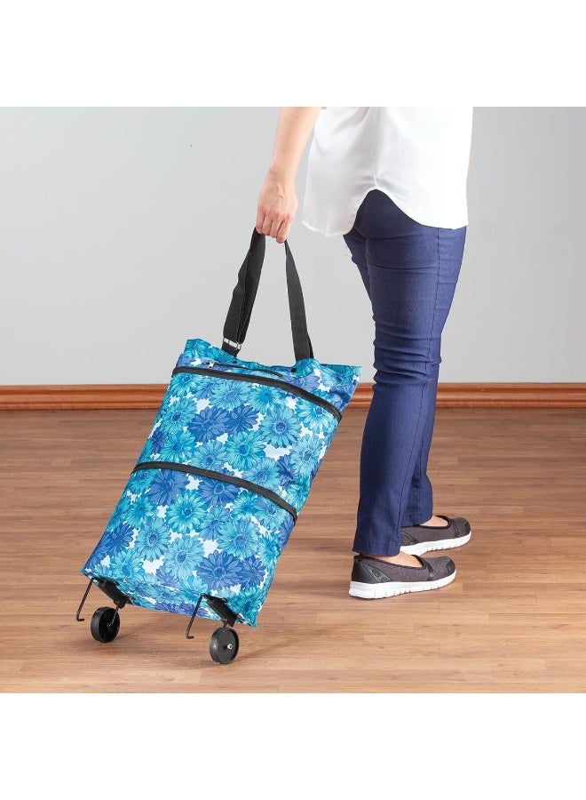 Practical Foldable and Expandable Shopping Bag with Wheels – Durable Water-Resistant Polyester, Smooth Easy-to-Pull Wheels, 10kg Capacity Tote for Grocery Shopping, Travel, Trips, and Everyday Use – Multicolor - Image 4